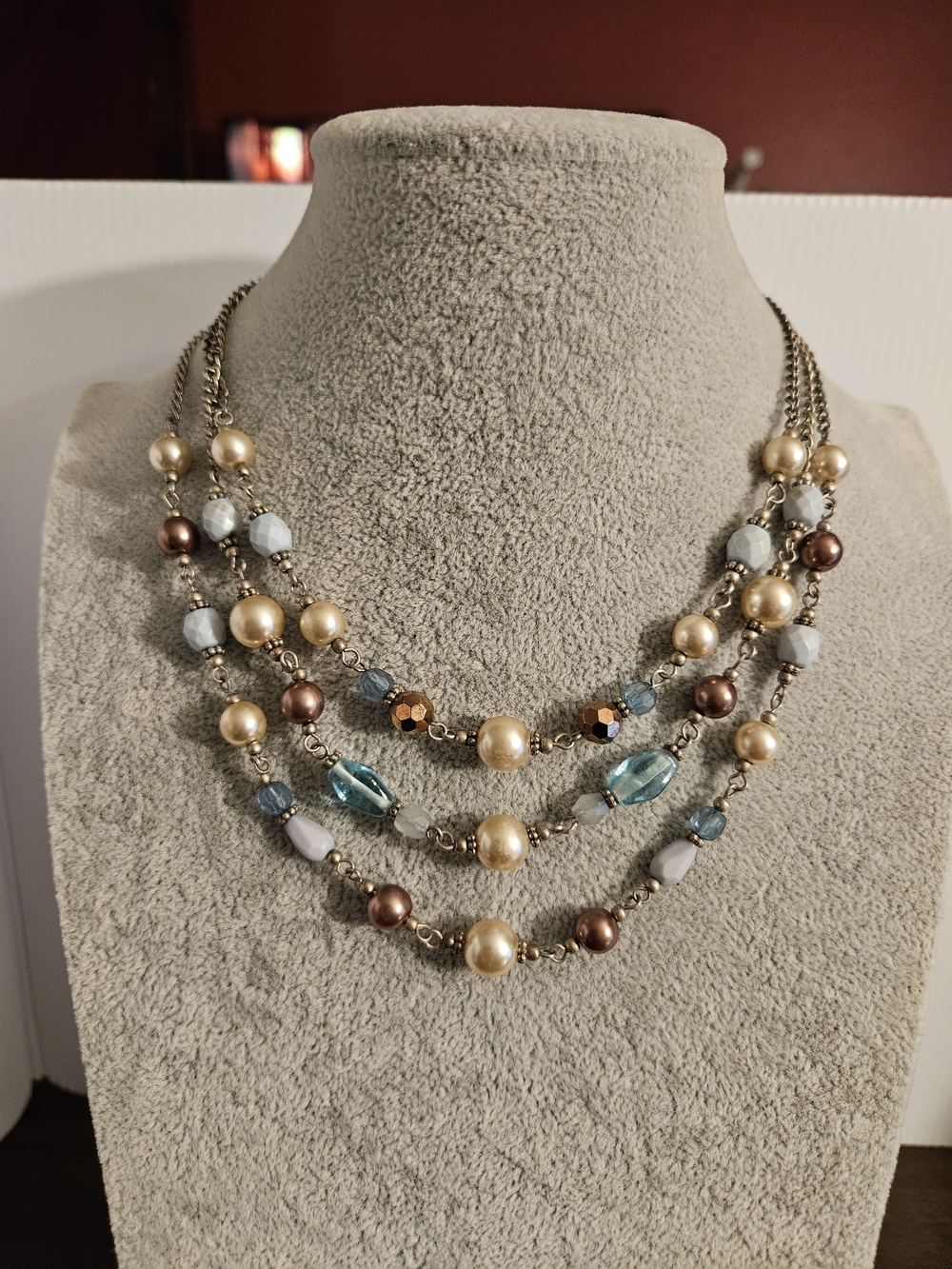 Retired Premier Designs Multi-Strand Pearl and Bead Statement Necklace